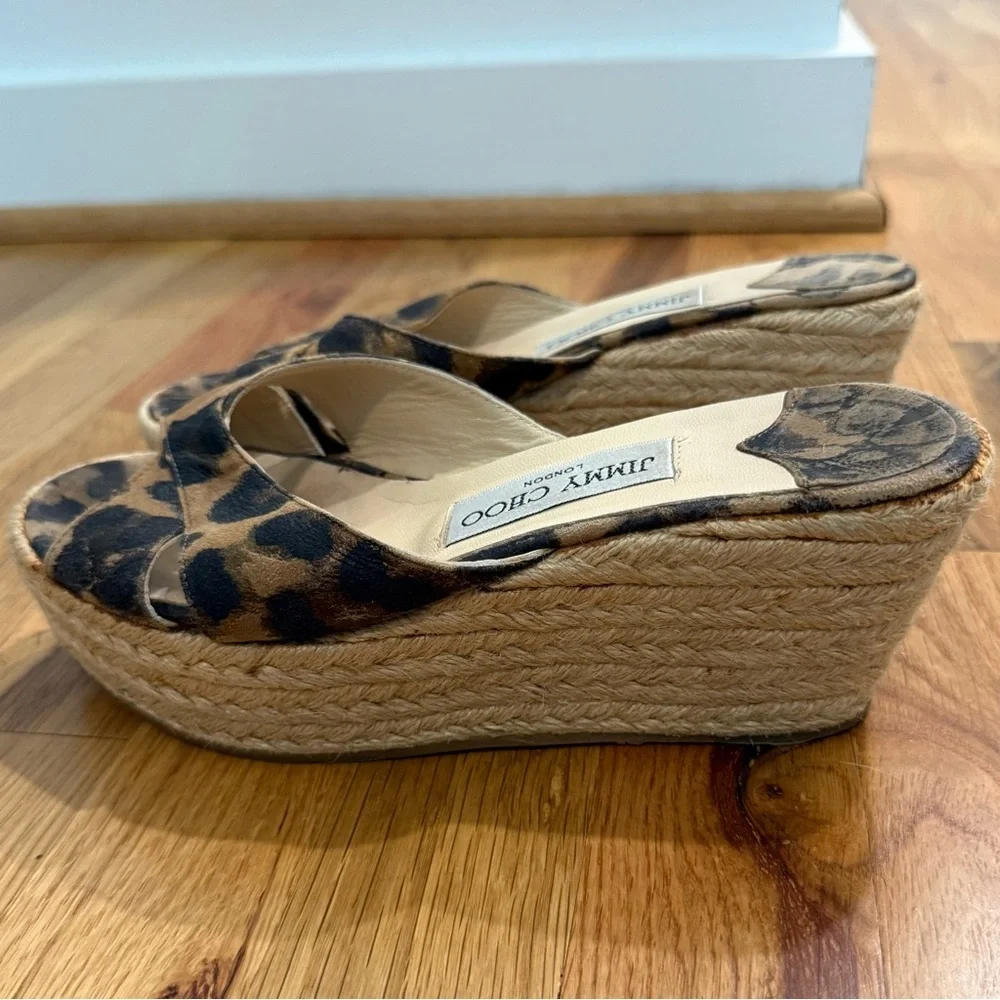 Jimmy Choo Dovina Leopard Suede Espadrille Platform Wedge Slides Sandals Size 36